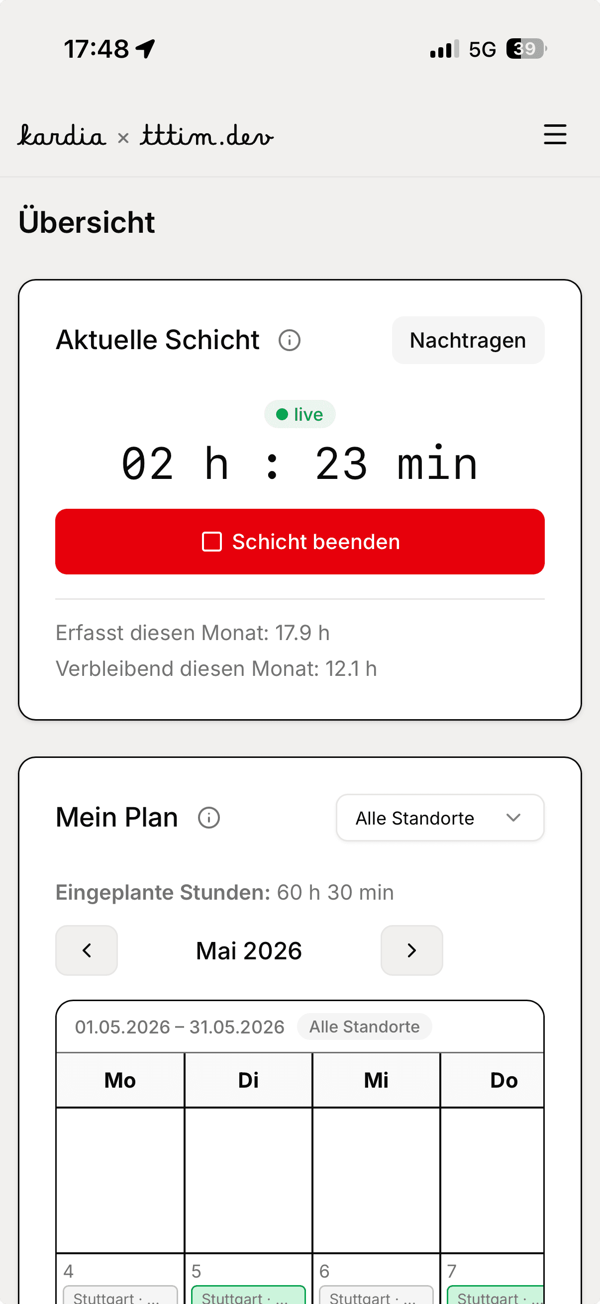 kardia App auf dem iPhone mit Schichtplan